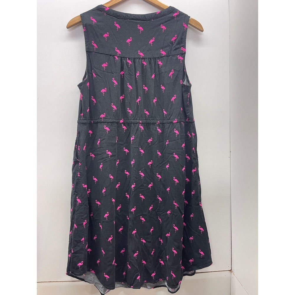 Torrid Black Pink Flamingo Print Sleeveless Zip Front Shirt Dress Womens 1x Plus - Picture 2 of 5